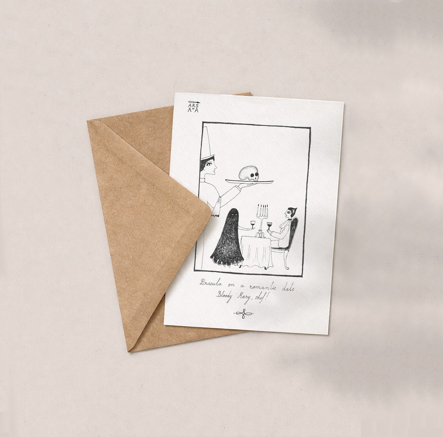 Dracula on a romantic date, Bloody Mary, chef, A6 with Recycled Envelope