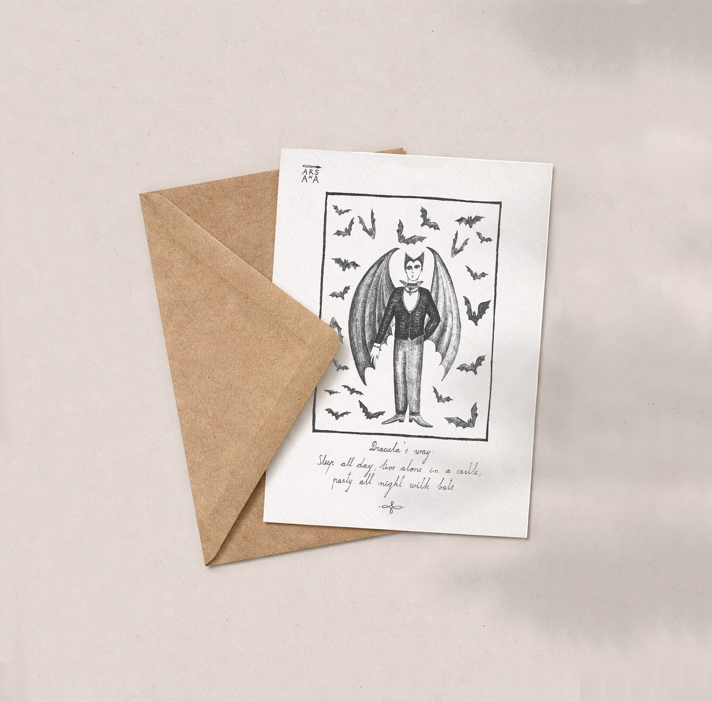 Dracula's way: Sleep all day, live alone in a castle, party all night with bats, A6 with Recycled Envelope