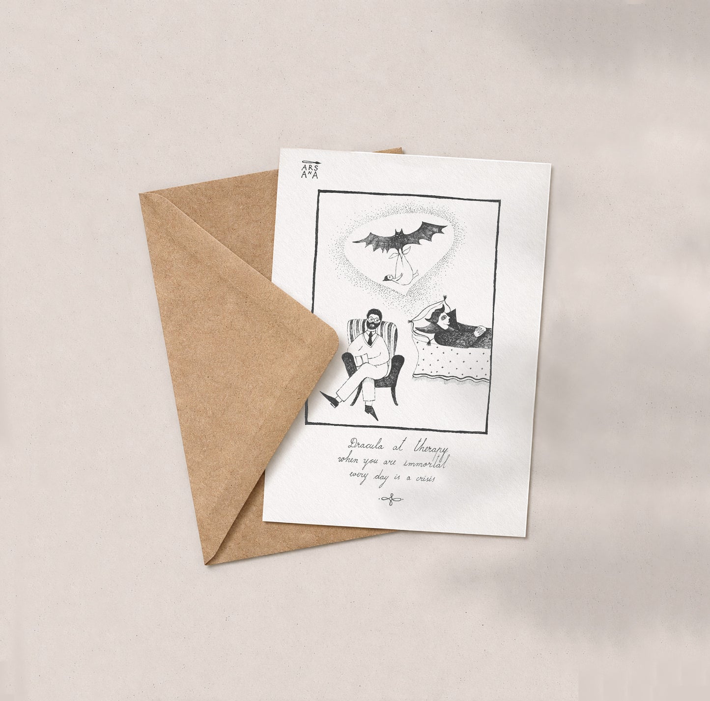 Dracula at therapy, when you are immortal, every day is a crisis, A6 with Recycled Envelope