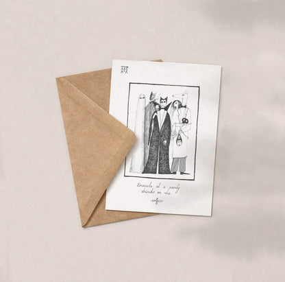 Dracula at a party, Drinks on me day, A6 with Recycled Envelope