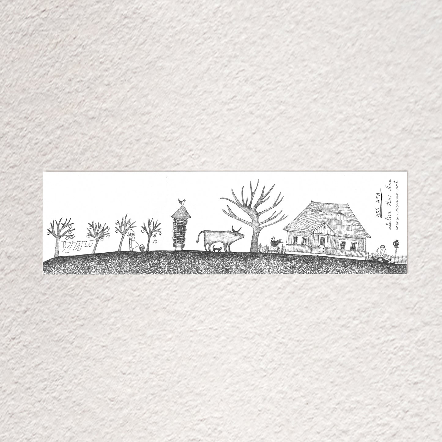 Village Life Bookmark, Illustrated Literary Gift for Book Lovers