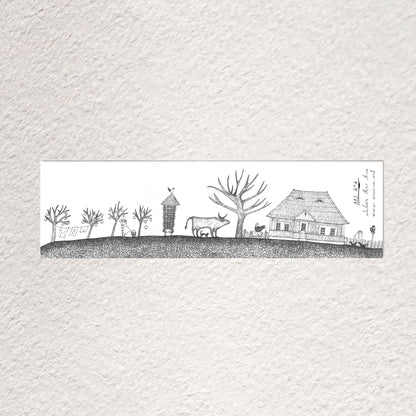 Village Life Bookmark, Illustrated Literary Gift for Book Lovers