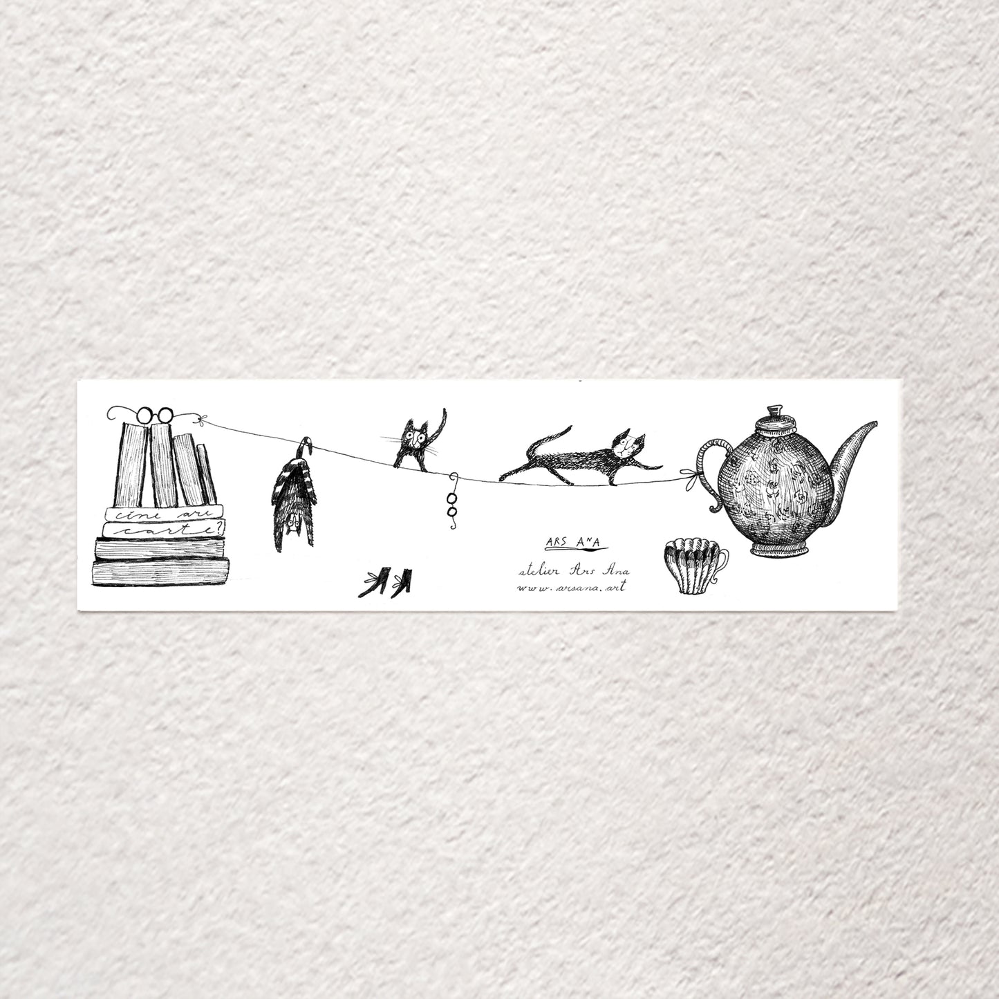 Cats Tea Bookmark, Illustrated Literary Gift for Book Lovers