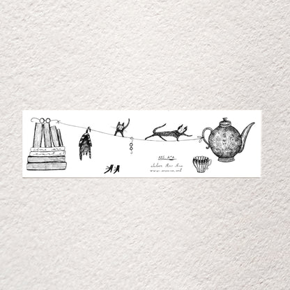 Cats Tea Bookmark, Illustrated Literary Gift for Book Lovers