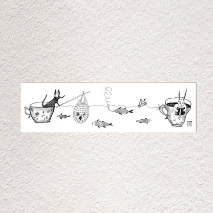 Cats Tea Bookmark, Illustrated Literary Gift for Book Lovers
