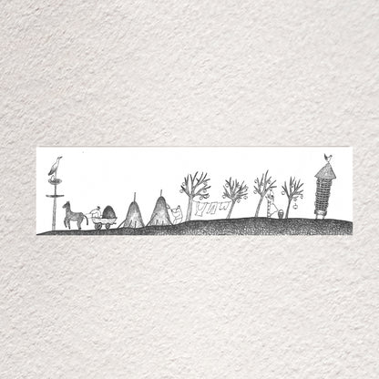Village Life Bookmark, Illustrated Literary Gift for Book Lovers