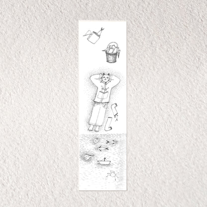 Fishing Cat Bookmark, Illustrated Literary Gift for Book Lovers