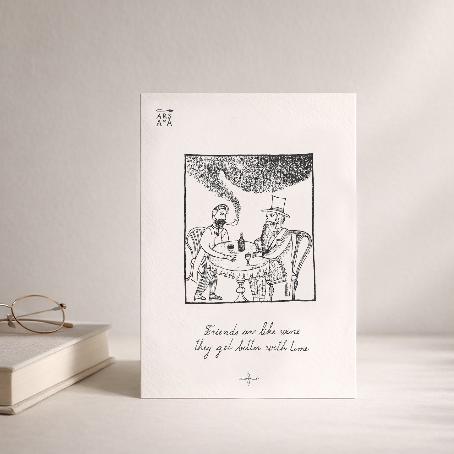 Best friend & Anniversary Postcard, Friends Are Like Wine, A6, with Envelope