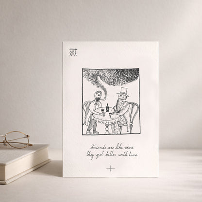 Best friend & Anniversary Postcard, Friends Are Like Wine, A6, with Envelope