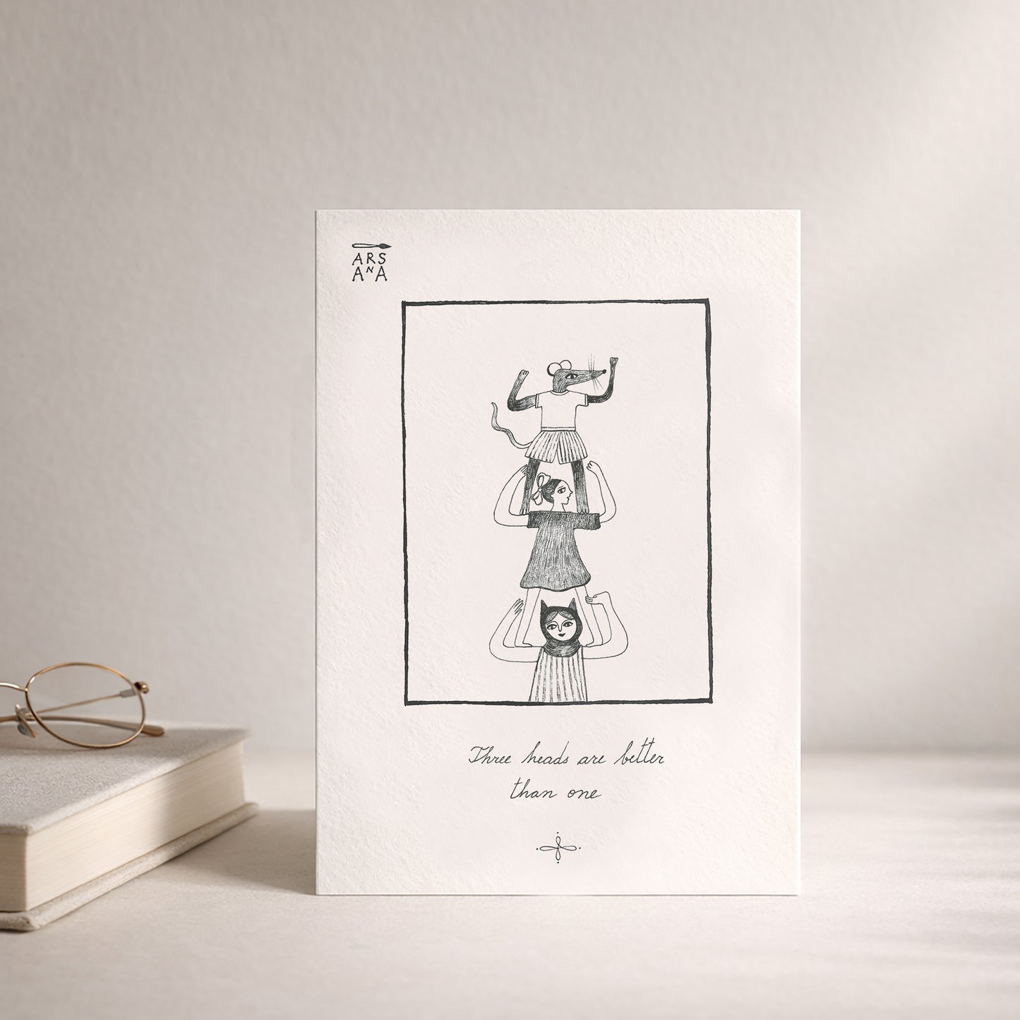 Friendship & Teamwork Postcard, Three Heads Are Better Than One, A6, with Envelope