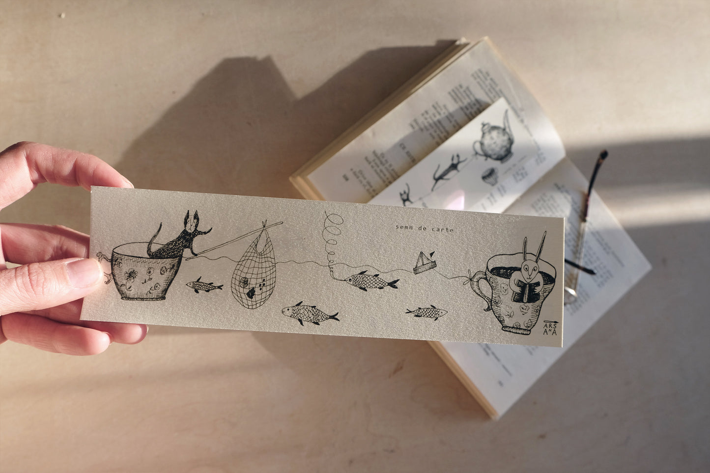 Cats Tea Bookmark, Illustrated Literary Gift for Book Lovers