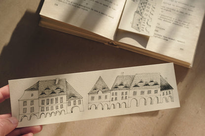 Medieval Town Bookmark, Illustrated Literary Gift for Book Lovers