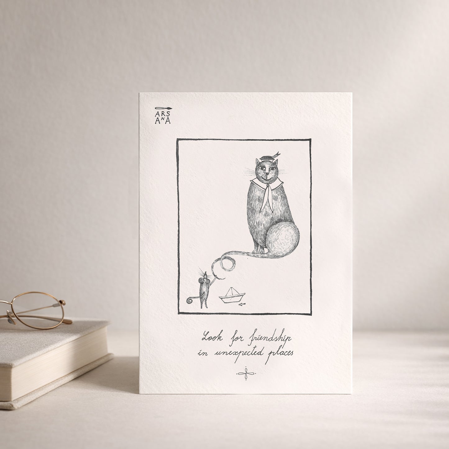 Friendship & Cat Lover Postcard, Friendship in Unexpected Places, A6, with Envelope