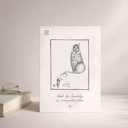 Friendship & Cat Lover Postcard, Friendship in Unexpected Places, A6, with Envelope