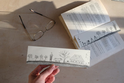 Village Life Bookmark, Illustrated Literary Gift for Book Lovers