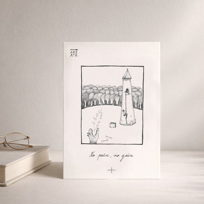 Encouragement & Funny love Postcard, No Pain No Gain, A6, with Envelope