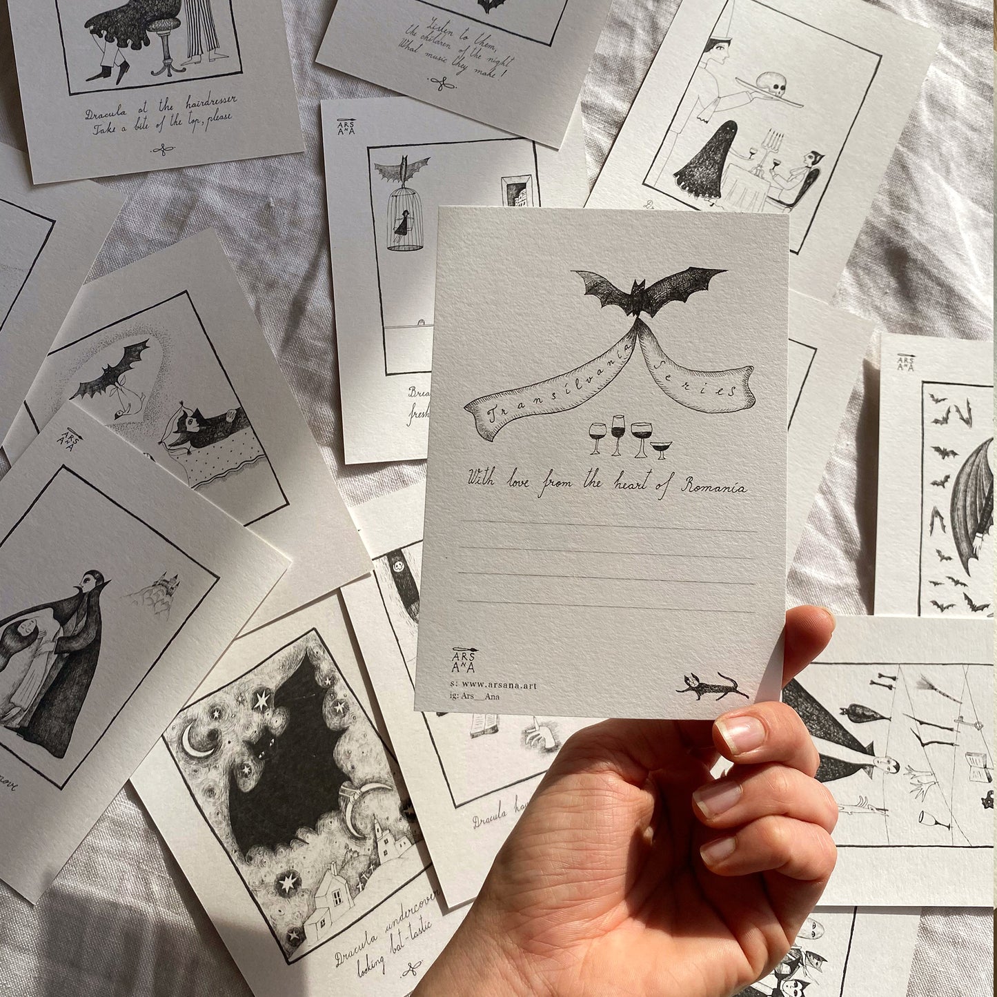 Dracula playing batminton keeping his head in the game, A6 with Recycled Envelope