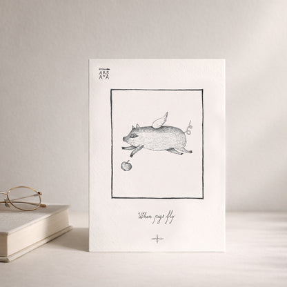 Funny & Everyday Postcard, When Pigs Fly, A6, with Envelope