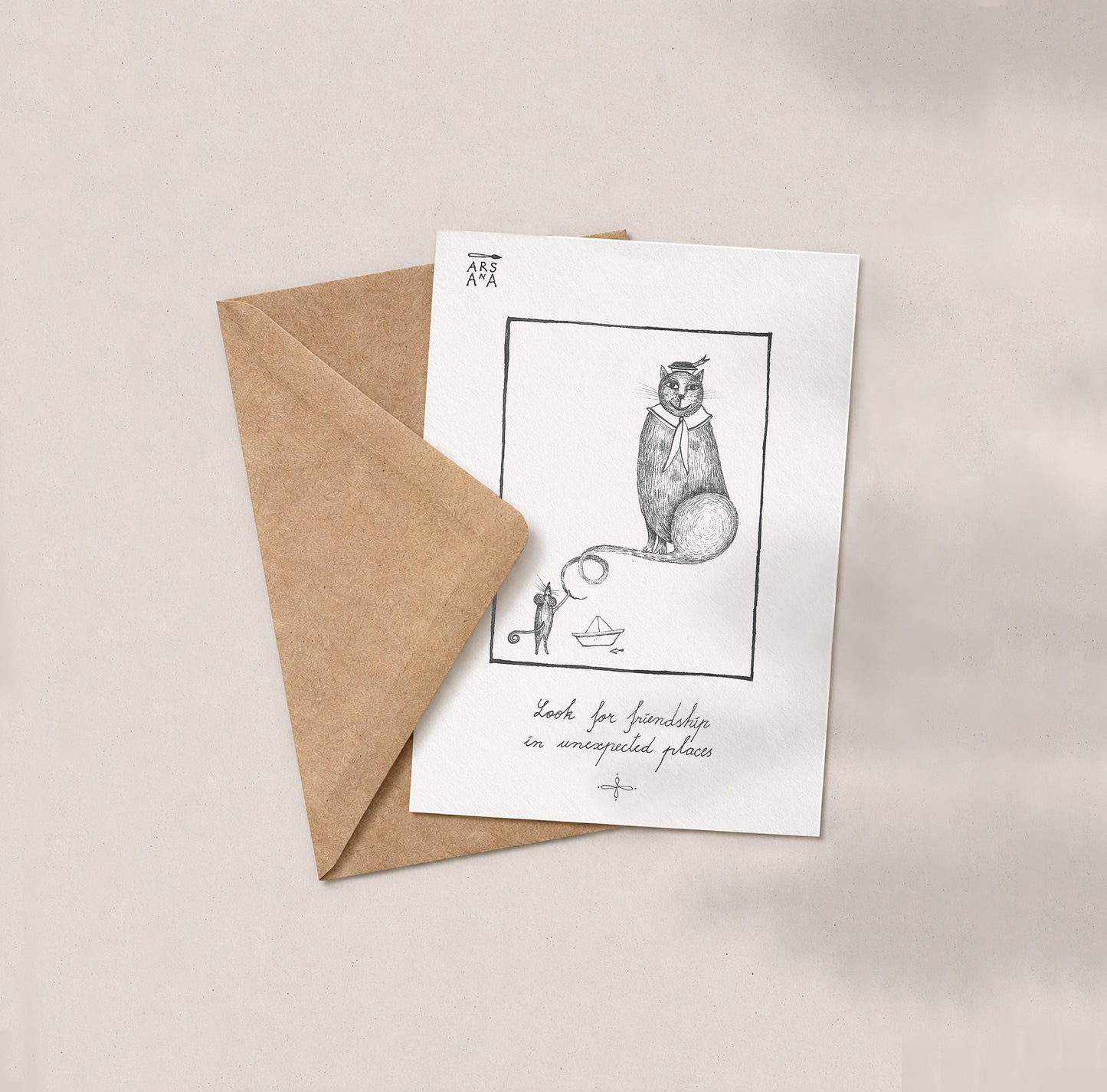 Friendship & Cat Lover Postcard, Friendship in Unexpected Places, A6, with Envelope