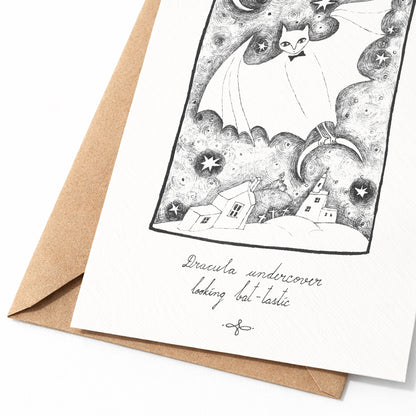 Dracula undercover, looking bat-tastic, A6 with Recycled Envelope