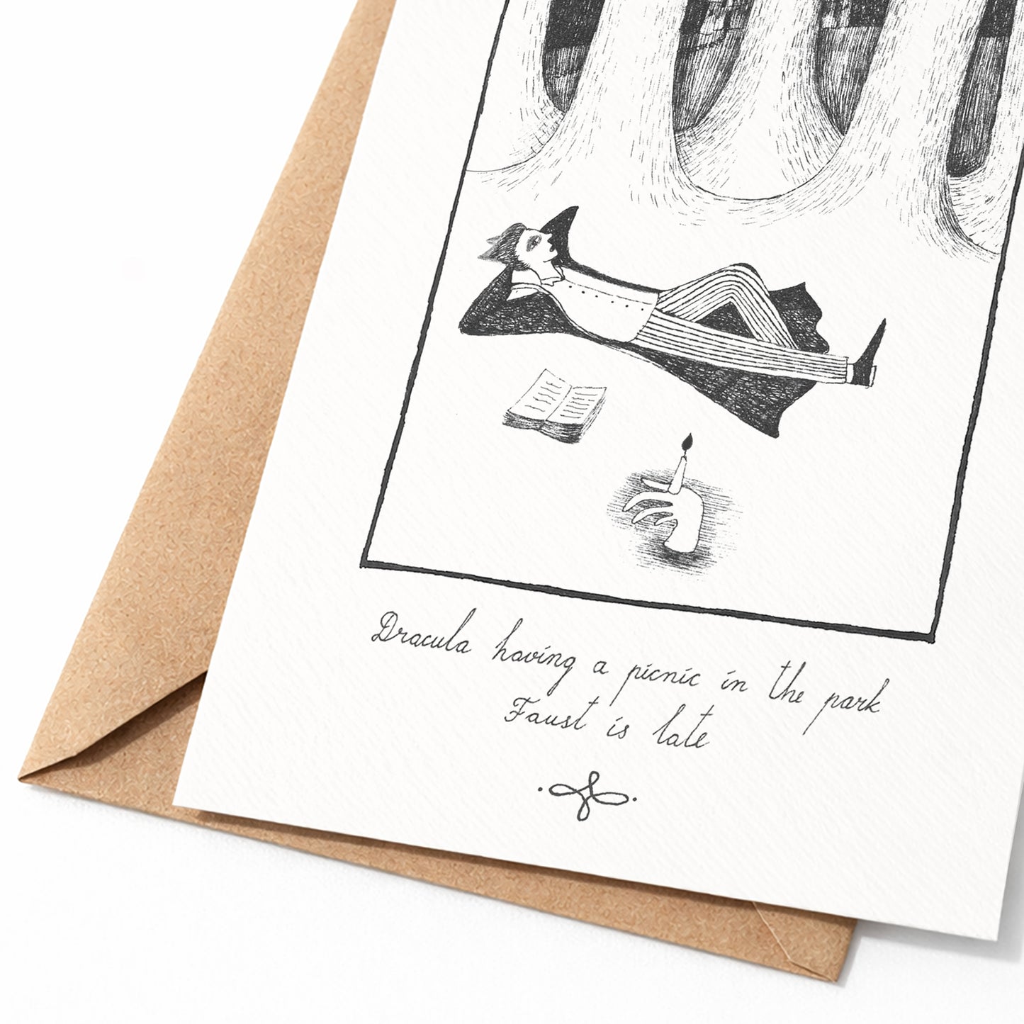 Dracula having a picnic in the park, Faust is late, A6 with Recycled Envelope