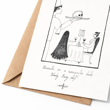 Dracula on a romantic date, Bloody Mary, chef, A6 with Recycled Envelope