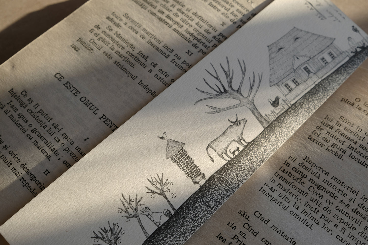 Village Life Bookmark, Illustrated Literary Gift for Book Lovers