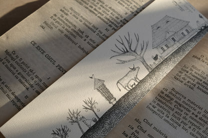 Village Life Bookmark, Illustrated Literary Gift for Book Lovers