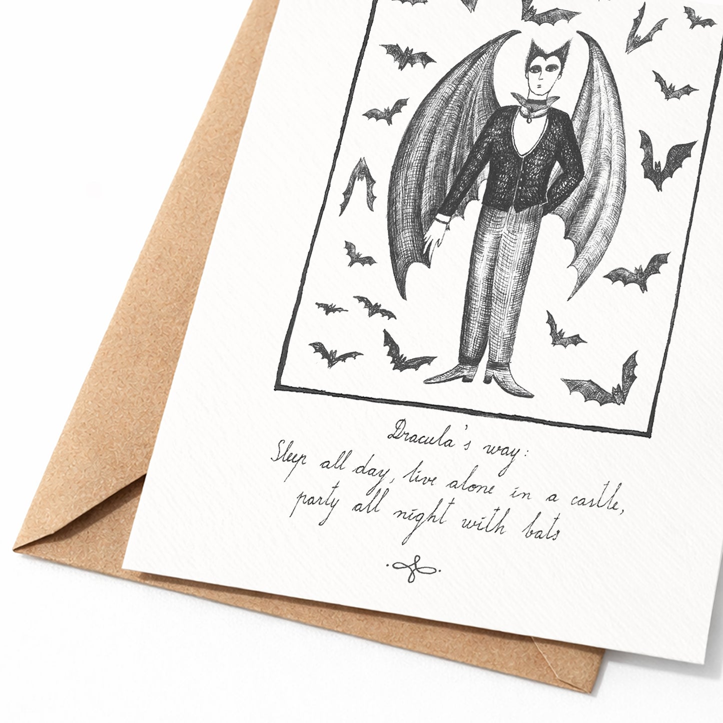 Dracula's way: Sleep all day, live alone in a castle, party all night with bats, A6 with Recycled Envelope