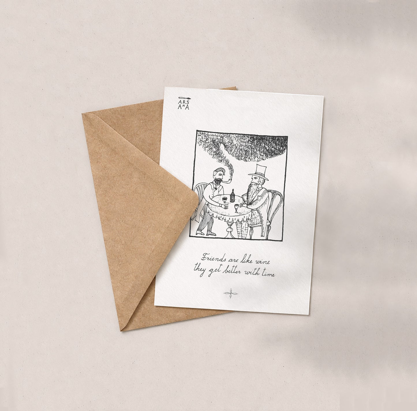 Best friend & Anniversary Postcard, Friends Are Like Wine, A6, with Envelope