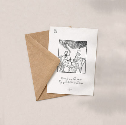 Best friend & Anniversary Postcard, Friends Are Like Wine, A6, with Envelope