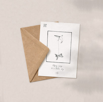 Farewell & New Beginnings Postcard, Flying Away to a Better Day, A6, with Envelope
